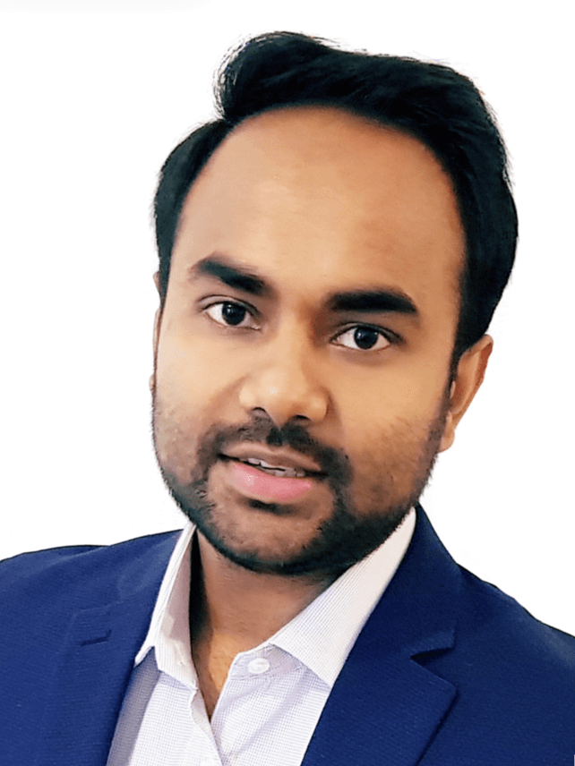 A men with blue coat and white tshirt, ceo of inforisen